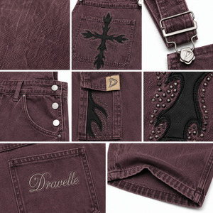 Salopette en jean unisexe taille haute coupe droite style vintage décontracté multi-poches hip-hop streetwear pour l'été - Product Image 4