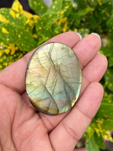 Flash Labradorite Gemstone Floral Palm Stone | Hand Carved Feng Shui Pocket Stone for Meditation Gifts & Home Decor - Product Image 4