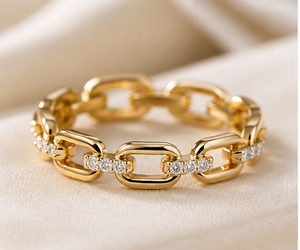 แหวนเพชรเลี้ยงในห้องปฏิบัติการ ชุบทอง 14K ทรงกลมเจียระไนแบบบริลเลียนท์ ดีไซน์หรูหราแบบโซ่คล้องกระดาษ เครื่องประดับชั้นดีสำหรับผู้หญิง - Product Image 1
