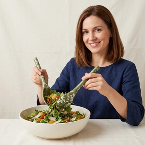 Ensemble de saladiers en résine de qualité supérieure Artizon Studio, cuillère et fourchette, design marbré fait main, résistant aux aliments, passe au lave-vaisselle, au micro-ondes et au four, pour la cuisine - Product Image 1