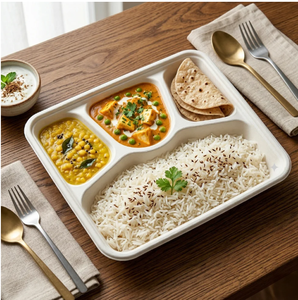 Barquette alimentaire jetable 4 compartiments en pulpe moulée de qualité supérieure, compostable, écologique, résistante à l'eau, pour hôtels et cafés - Product Image 6