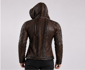 Men's Brown Denim Reversible Waterproof Tree <b>Camo</b> Safari <b>Jacket</b> Distressed Ribbed Studded Vintage Casual Outerwear - Product Image 2