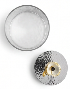 Récipient alimentaire rond moderne en métal avec corps en verre et couvercle, finition polie, décor floral doré, pot de rangement pour la cuisine - Product Image 2