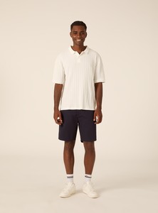 Men's White Yarn Dyed Front <b>Logo</b> Knitted for Shirt Short Sleeve Regular Fit Casual Breathable Cotton Heavyweight Top - Product Image 2
