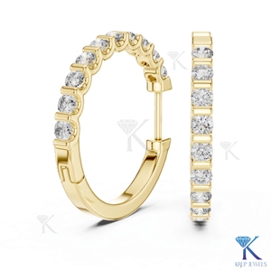 Boucles d'oreilles créoles éternité complète personnalisées en or massif 14K 18K avec diamants CVD HPHT cultivés en laboratoire, pour femme, mariage - Product Image 1