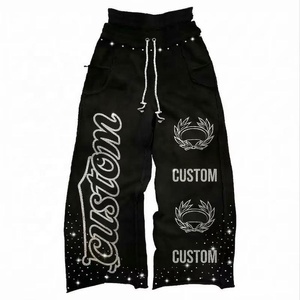 Custom Logo <b>Men's</b> Rhinestone Tracksuit Full Zip Hoodie and Sweatpants Set Oversized Streetwear Heavyweight Sweat Suit Set - Product Image 3
