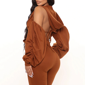 Women Solid Color Zipper Front <b>Tracksuit</b> Full Sleeve V-Neck Casual Jogger Set Stretchy Skinny Fit Autumn Wear - Product Image 3