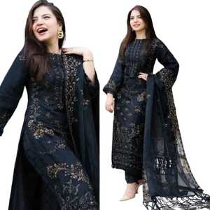 Ensemble 3 pièces en coton brodé sur mesure pour femme, style pakistanais, à manches longues, entièrement brodé, prix d'usine - Product Image 1