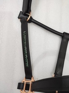 High on Demand Green <b>Crystal</b> & black Padding For Leather Horse Halter With Brass Fitting Available At Reasonable Price - Product Image 6