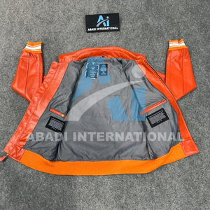 New Arrival Orange Avirex <b>Leather</b> <b>Jacket</b> for Men 100% Genuine <b>Leather</b> Avirex <b>Jackets</b> for Men Waterproof Custom Design <b>Jacket</b> - Product Image 3