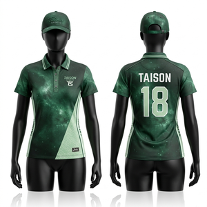เสื้อกอล์ฟผู้หญิง 190 GSM ผ้าโพลีเอสเตอร์ผสมสแปนเด็กซ์ ระบายอากาศได้ดี ลายดอกไม้ สีฟ้าครีม โปโล ปักโลโก้ตามสั่ง พิมพ์ลาย พรีเมียม - Product Image 1