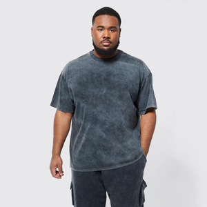 <b>Men's</b> Oversized <b>Tie</b>-Dye Cotton T-Shirt Short Sleeve O-Neck Casual Jersey Fit Solid Color <b>Black</b> Gray Blend - Product Image 3