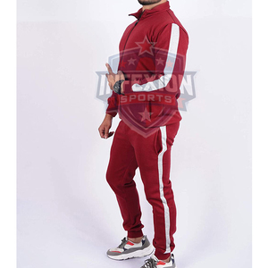 Men's Red <b>Tracksuit</b> Full Zipper Stand Collar Solid Color Casual Jogging Set With Side Pockets Breathable Polyester Material - Product Image 4
