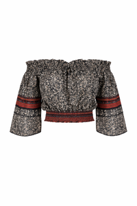 Women's Polyester Printed Floral Crop <b>Top</b> Manufacturer Off Shoulder - Product Image 2