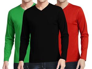 T-shirt pour homme à manches longues, col en V, coupe classique, 100% coton, tissu tricoté doux et écologique, anti-rides, séchage rapide, respirant - Product Image 3