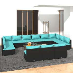 Conjunto de Muebles de Jardín de Ratán PE Negro con Acero con Recubrimiento en Polvo, Colección de Muebles Duraderos para Exteriores - Product Image 1