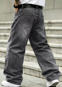 Jean ample taille haute en denim de coton délavé pour homme, motif cachemire bohème, coupe décontractée, grandes tailles, avec braguette zippée - Product Image 4