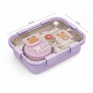 Boîte à lunch bento carrée en acier inoxydable à 3 compartiments, mignonne, pour enfants, anti-fuite, écologique, récipient de stockage alimentaire - Product Image 3