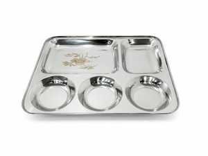 Assiette rectangulaire en acier inoxydable pour restaurant, hôtel, restauration, 5 compartiments, qualité alimentaire, plateau de service divisé, vaisselle - Product Image 5