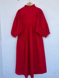 Robe longue en coton rouge uni pour femme, manches longues, coupe ample, tenue d'été élégante, tenue de soirée, tenue festive - Product Image 5