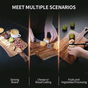 Tabla de cortar de madera de acacia sostenible, mango de 14x8,6 pulgadas, 0,5 pulgadas de espesor, hecha a mano para uso en la cocina, hoteles, restaurantes, Pizza - Product Image 5