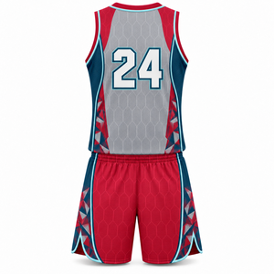Ensemble d'uniformes de basketball sublimés personnalisés, maillot de basketball à col en V et short pour les équipes de jeunes et d'adultes, vente en gros - Product Image 2