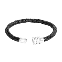 Bracelet en Cuir Personnalisé Façon Usine pour Hommes, en Acier Inoxydable et Cuir Tressé Bolo