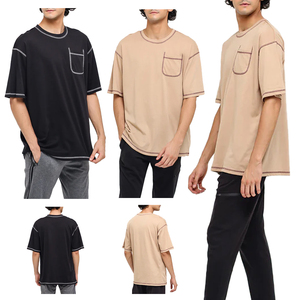 เสื้อยืดผู้ชายทรงปกติ ผ้าฝ้าย 100% มีกระเป๋าแต่งขอบตัดสี โทนสีพื้น สไตล์ลำลอง คอกลม แขนสั้น ผ้าถัก ย้อมสีพื้น สไตล์ไฮสตรีท - Product Image 1