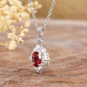 Collier pendentif en rubis rouge naturel pour femme, bijoux minimalistes en rubis rose, élégant en argent sterling, pour fiançailles et anniversaire - Product Image 2