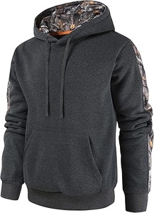 Sweat-shirt à capuche gris pour homme, doublure camouflage, polaire, pull décontracté, coupe classique, vêtements d'automne - Product Image 5
