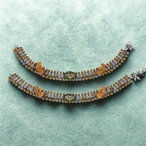 Ethnic Silver Gold Plated Ganesha Anklets with Kundan Details Women Foot Jewelry - Product Image 2