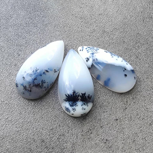 Cabochon d'agate dendritique naturelle, forme poire/goutte d'eau, calibré, dos plat, pierre précieuse - Product Image 2