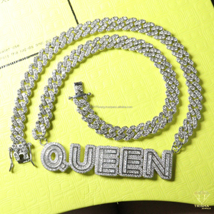 Luxury Custom Bubble <b>Letter</b> Pendant Necklace Iced Out Cuban Chain Moissanite Jewelry Wholesale - Product Image 2