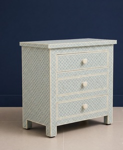 Blue Pattern Nightstand 3 <b>Drawer</b> End Table Bedside Cabinet Accent Storage <b>Side</b> Table - Product Image 2