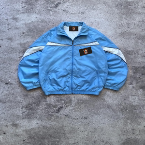 Men's Light Blue Windproof <b>Racer</b> <b>Jacket</b> With White Stripes And Patch Design Stand Collar Zipper Closure Spring Sporty Style - Product Image 6