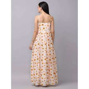 Vestido largo de verano con estampado de girasoles para mujer, cuello corazón, sin mangas, con tirantes finos - Product Image 4