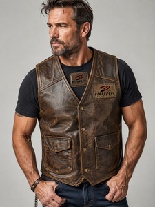 Chaleco clásico de cuero para hombre con material de calidad, forro suave, costuras resistentes y bolsillos prácticos para montar a caballo, uso casual y al aire libre. - Product Image 4