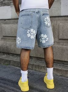Shorts Bermuda en jean bleu clair pour homme, patchwork, taille mi-haute, fermeture boutonnée, style urbain, décontracté, sport, été, anti-plis, coupe-vent - Product Image 3