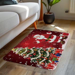Alfombra de Felpa Navideña Antideslizante para Baño, Decoración Navideña para el Hogar, Diseño de Santa Claus y Árbol de Navidad - Product Image 3