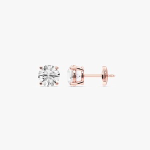 Pendientes de tuerca clásicos de oro rosa de 14K con diamante cultivado en laboratorio en forma de cuatro puntas Guardian Back para mujer, certificados por IGI, de moda, con diamante fino. - Product Image 5