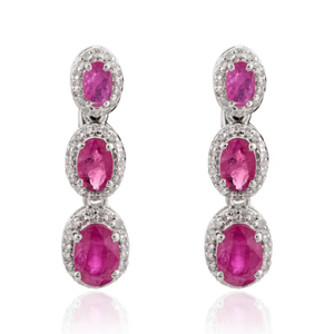 14K White Gold Vintage Pearl Drop Earrings with Ruby and Diamond Accents - Product Image 2