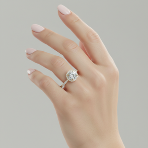 แหวนหมั้น Pav Halo และ Shank Diamond ชุบทองคำสีกุหลาบ สไตล์วินเทจ ประดับเพชรแบบ Prong Setting พร้อมใบรับรอง - Product Image 6