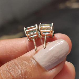 <b>Blue</b> Princess Cut Diamond <b>Stud</b> <b>Earrings</b> Solid Gold Solitaire <b>Earrings</b> Minimalist Luxury <b>Stud</b> <b>Earrings</b> Lab Grown Diamond Jewelry - Product Image 2