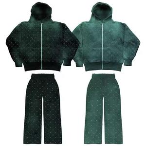 Ensemble de survêtement surdimensionné en molleton 100 % coton délavé à l'acide pour homme, avec pantalon évasé et sweat à capuche, idéal pour le sport - Product Image 6