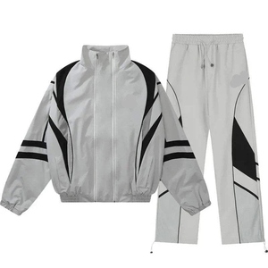 Men's High Quality Custom Logo 2 Piece Nylon Windbreaker Set 3 Panel Double <b>Zip</b> <b>up</b> <b>Jacket</b> with Windproof Trouser Tracksuit Set - Product Image 1