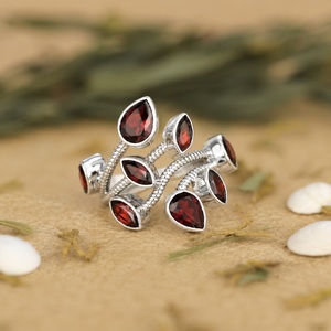Wholesale 925 Sterling <b>Silver</b> Natural Red <b>Garnet</b> Flower Shape Vintage Bezel Setting for Certified Women's Anniversary <b>Ring</b> Fine - Product Image 1
