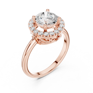 Anillo de compromiso con halo redondo de moissanita talla redonda, acabado en oro rosa, tallo liso de plata, brillante, para mujer - Product Image 4