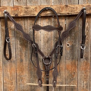 Conjunto de arreos ecuestres occidentales de cuero repujado a mano de primera calidad, cabezada ajustable y pechera a juego, de cuero genuino para caballo - Product Image 1