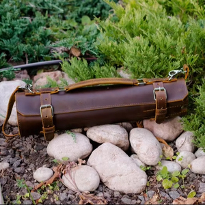 Ensemble de couteaux enroulables en cuir véritable de haute qualité, durable, classique, portable et léger, sac de protection fonctionnel pour couteaux - Product Image 1
