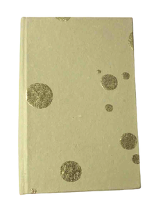 Carnet à couverture rigide fait main, motif Dots moderne, papier coton kaki clair recyclé, reliure collée avec feuille d'or, pour notes et journal intime - Product Image 1